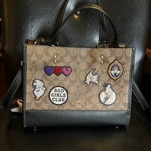 Coach Brown and Black Satchel with Decorative Pins